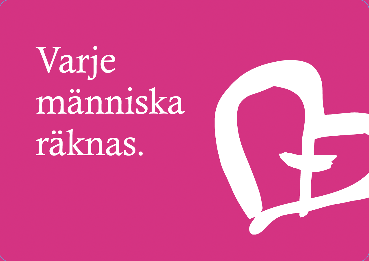 Gemensamt ansvars insamlingens logo som är ett hjärta. Text: Varje människa räknas.